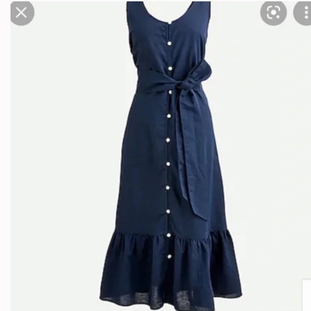J. Crew Cotton-linen button-front beach dress Item AV068 Navy Lightweight Sz S